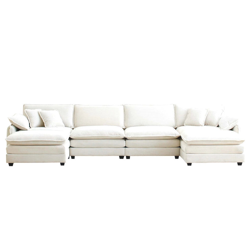 6-Piece Corduroy U-Shaped Modular Sectional Sofa with 2 Ottomans, Memory Foam, Removable Armrests, Modern Retro Style