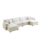 6-Piece Corduroy U-Shaped Modular Sectional Sofa with 2 Ottomans, Memory Foam, Removable Armrests, Modern Retro Style