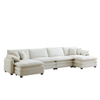 6-Piece Corduroy U-Shaped Modular Sectional Sofa with 2 Ottomans, Memory Foam, Removable Armrests, Modern Retro Style