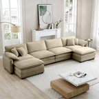 6-Piece Corduroy U-Shaped Modular Sectional Sofa with 2 Ottomans, Memory Foam, Removable Armrests, Modern Retro Style