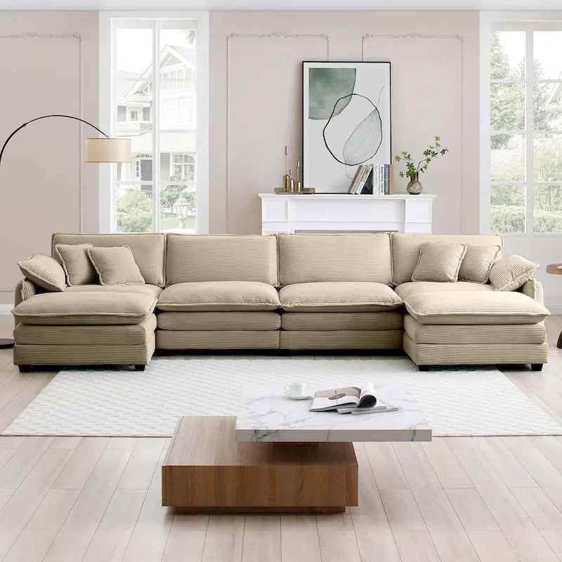 6-Piece Corduroy U-Shaped Modular Sectional Sofa with 2 Ottomans, Memory Foam, Removable Armrests, Modern Retro Style