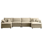 6-Piece Corduroy U-Shaped Modular Sectional Sofa with 2 Ottomans, Memory Foam, Removable Armrests, Modern Retro Style