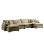 6-Piece Corduroy U-Shaped Modular Sectional Sofa with 2 Ottomans, Memory Foam, Removable Armrests, Modern Retro Style