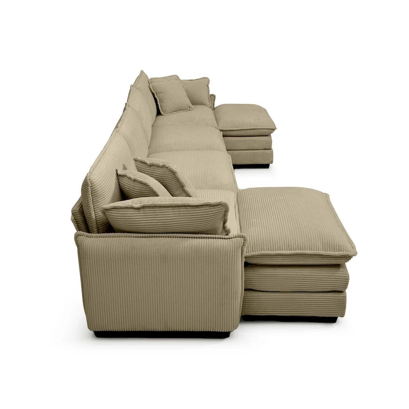 6-Piece Corduroy U-Shaped Modular Sectional Sofa with 2 Ottomans, Memory Foam, Removable Armrests, Modern Retro Style