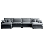 6-Piece Corduroy U-Shaped Modular Sectional Sofa with 2 Ottomans, Memory Foam, Removable Armrests, Modern Retro Style