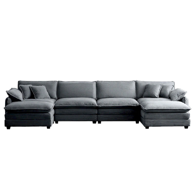 6-Piece Corduroy U-Shaped Modular Sectional Sofa with 2 Ottomans, Memory Foam, Removable Armrests, Modern Retro Style
