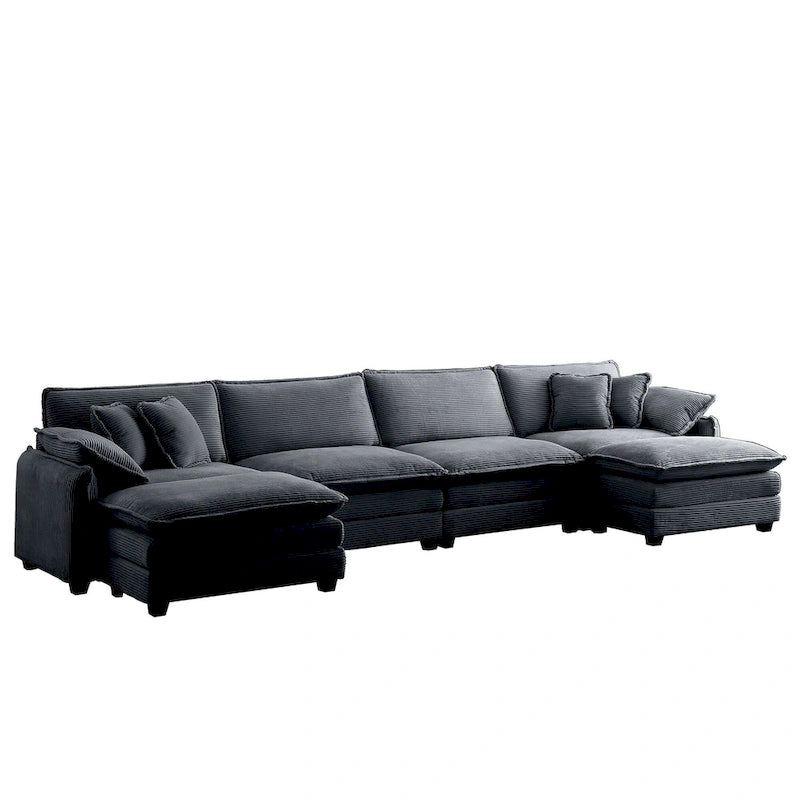 6-Piece Corduroy U-Shaped Modular Sectional Sofa with 2 Ottomans, Memory Foam, Removable Armrests, Modern Retro Style