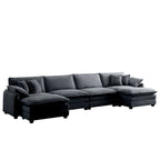 6-Piece Corduroy U-Shaped Modular Sectional Sofa with 2 Ottomans, Memory Foam, Removable Armrests, Modern Retro Style