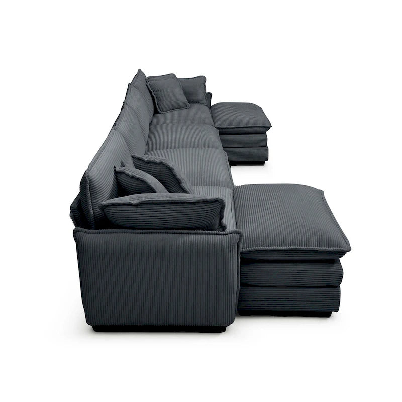 6-Piece Corduroy U-Shaped Modular Sectional Sofa with 2 Ottomans, Memory Foam, Removable Armrests, Modern Retro Style