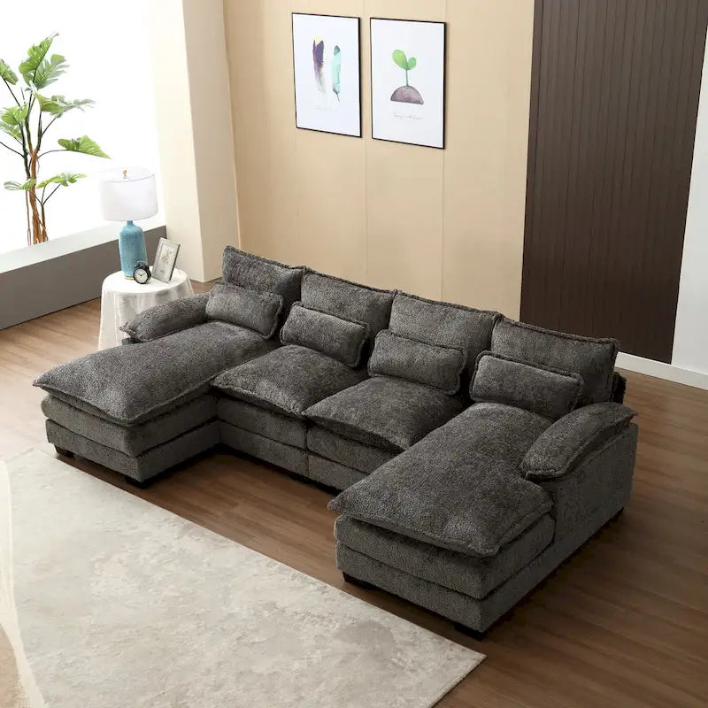 Large Modular U-Shape Sectional Sofa, 110.6"L x 56.7"D, Chenille, 500 LBS Capacity, Removable Cushions, Gray
