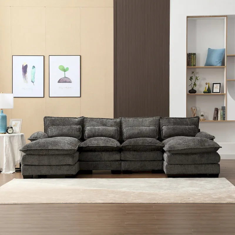 Large Modular U-Shape Sectional Sofa, 110.6"L x 56.7"D, Chenille, 500 LBS Capacity, Removable Cushions, Gray