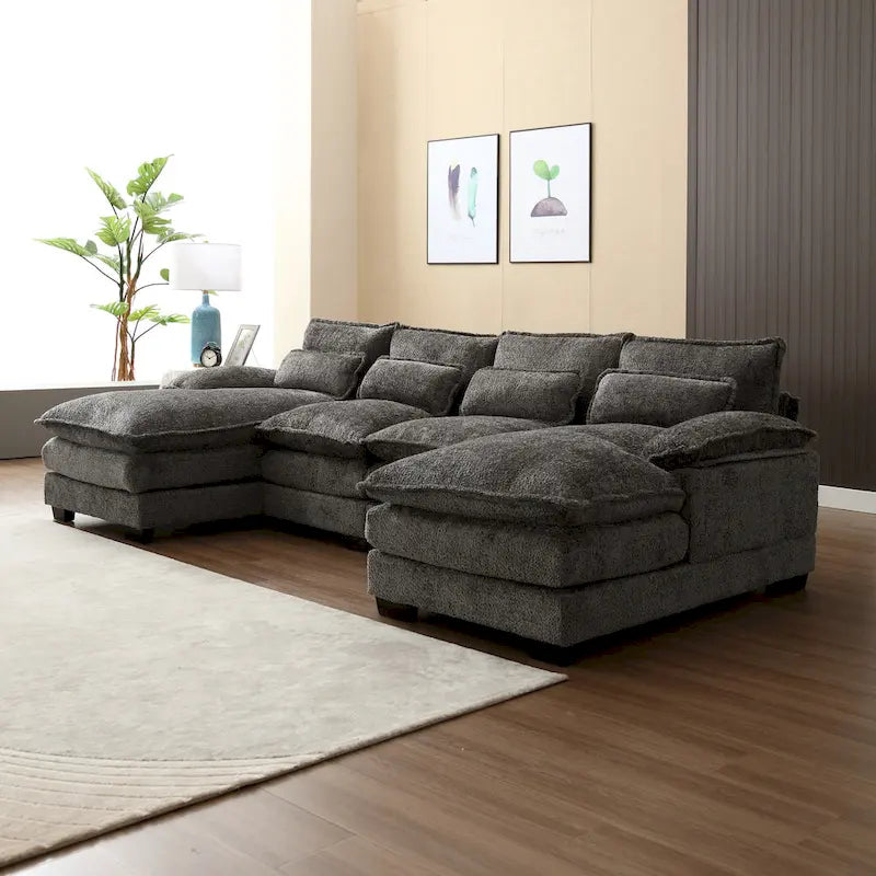 Large Modular U-Shape Sectional Sofa, 110.6"L x 56.7"D, Chenille, 500 LBS Capacity, Removable Cushions, Gray