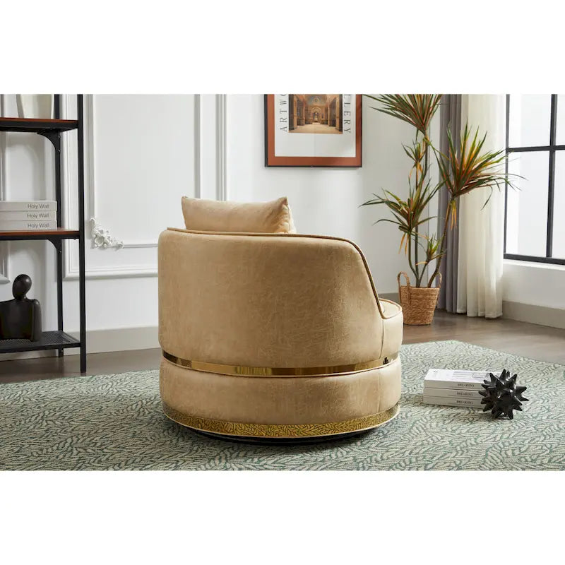 360° Swivel Barrel Accent Chair - Soft Velvet Upholstery - Stainless Steel Base - Plywood Frame - 5-Min Assembly - Living Room Bedroom Office