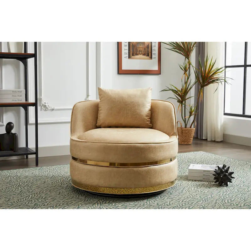 360° Swivel Barrel Accent Chair - Soft Velvet Upholstery - Stainless Steel Base - Plywood Frame - 5-Min Assembly - Living Room Bedroom Office
