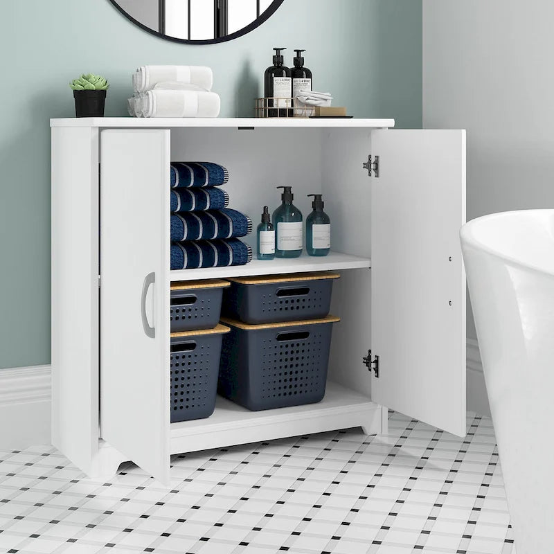 Small Bathroom Storage Cabinet - 2 Doors - 30"W x 30"H - Adjustable Shelf - 50 lbs Per Shelf - Euro Hinges - Wall Anchor - Metal Hardware - Transitional Style