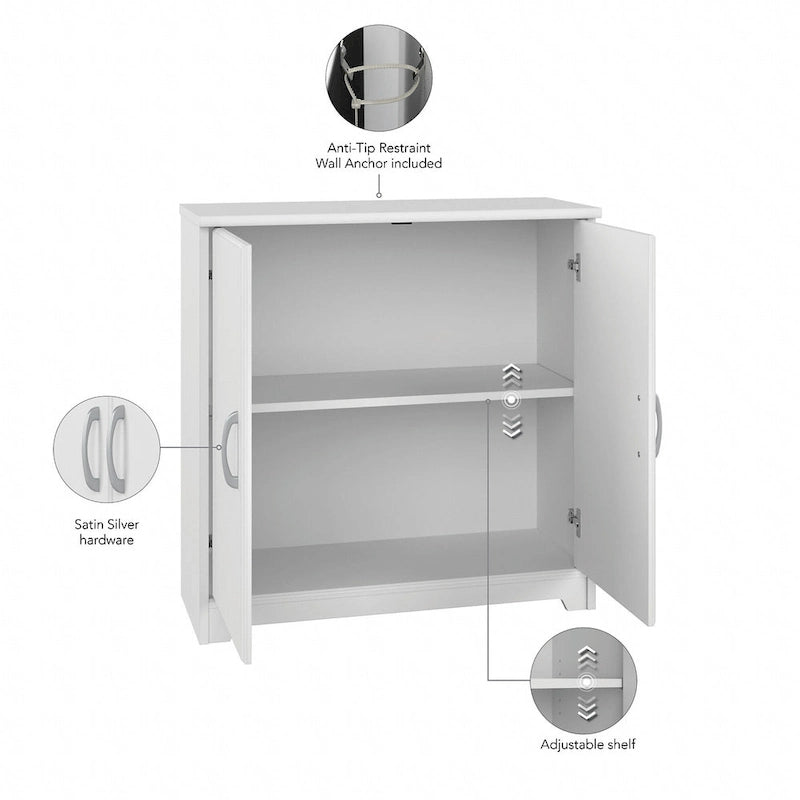Small Bathroom Storage Cabinet - 2 Doors - 30"W x 30"H - Adjustable Shelf - 50 lbs Per Shelf - Euro Hinges - Wall Anchor - Metal Hardware - Transitional Style