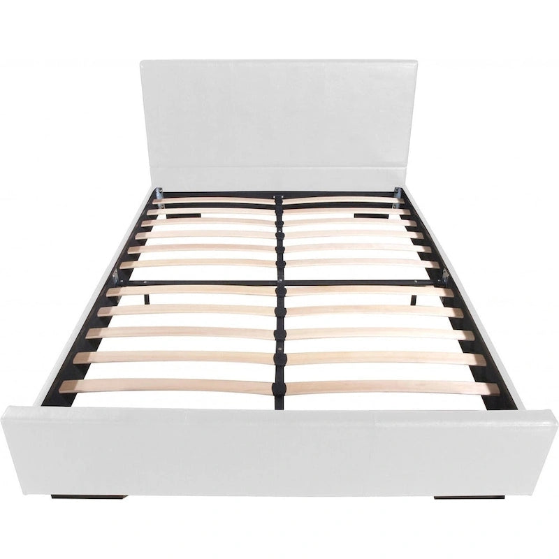 King Size White Faux Leather Upholstered Bed Frame with Headboard - Contemporary Style, Raised Legs, 10" Mattress