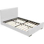 King Size White Faux Leather Upholstered Bed Frame with Headboard - Contemporary Style, Raised Legs, 10" Mattress