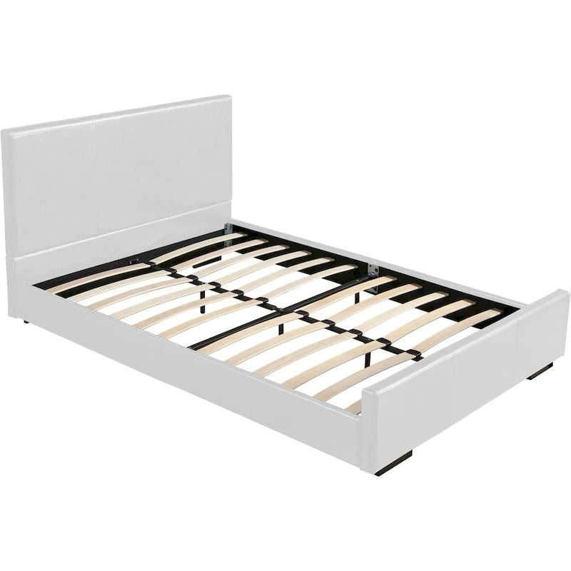 King Size White Faux Leather Upholstered Bed Frame with Headboard - Contemporary Style, Raised Legs, 10" Mattress
