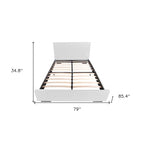 King Size White Faux Leather Upholstered Bed Frame with Headboard - Contemporary Style, Raised Legs, 10" Mattress