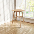 31.5 Modern Round Bar Table with Solid Wood Legs and Reinforced Crossbar, Suitable for Bar, Caf, Kitchen, Living Room