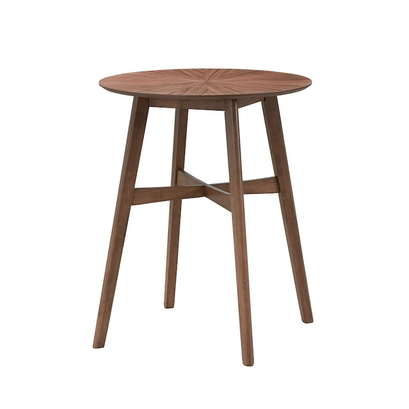 31.5" Round Bar Table - 38.98"H - Solid Rubber Wood Legs - Reinforced Crossbar - Grain Veneer Top - Modern Style - Kitchen Cafe Bar Living Room - Easy Assembly