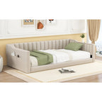 Twin XL Velvet Upholstered Daybed with Side Storage Pocket - Vertical Tufted, 400 lbs, No Box Spring Needed