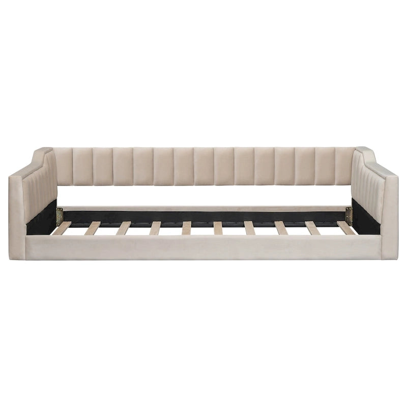 Twin XL Velvet Upholstered Daybed with Side Storage Pocket - Vertical Tufted, 400 lbs, No Box Spring Needed