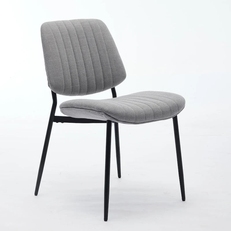 Mid-Century Modern Dining Chairs Set of 2, Linen Upholstered Armless Chairs with Metal Legs