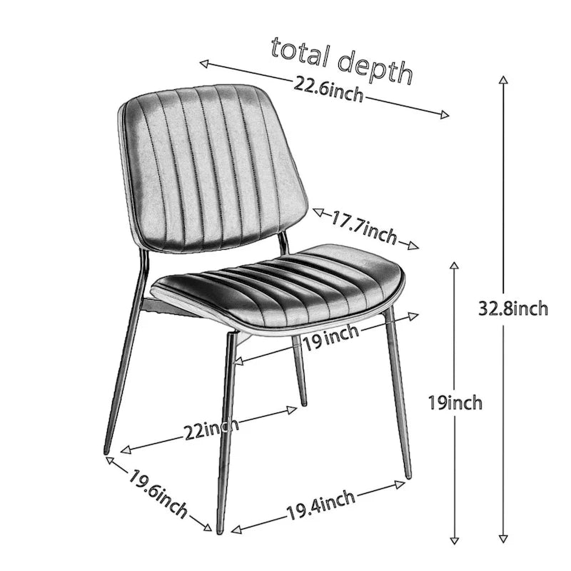 Mid-Century Modern Dining Chairs Set of 2, Linen Upholstered Armless Chairs with Metal Legs