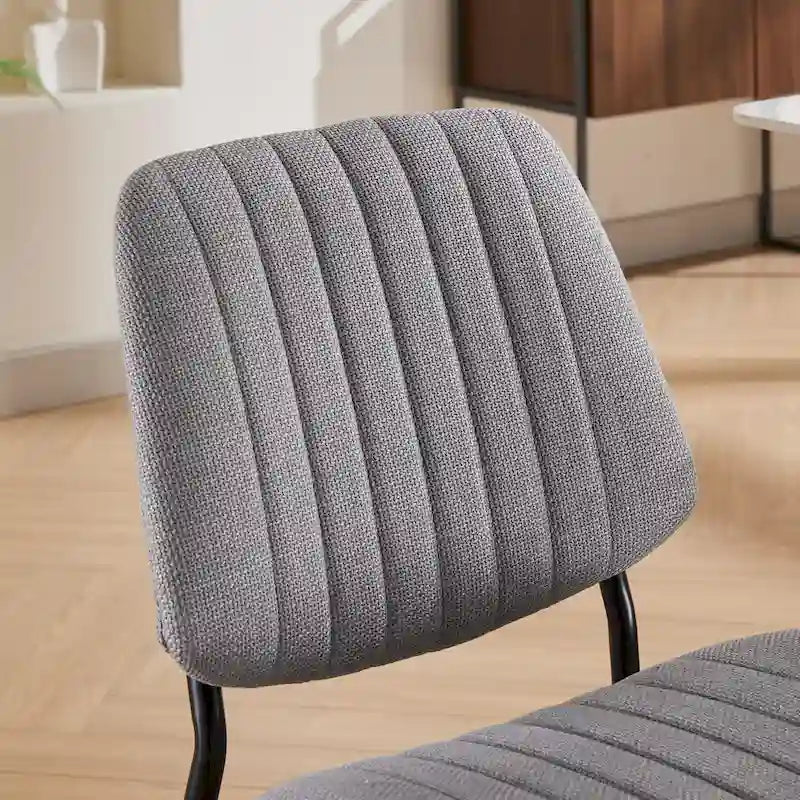 Mid-Century Modern Dining Chairs Set of 2, Linen Upholstered Armless Chairs with Metal Legs
