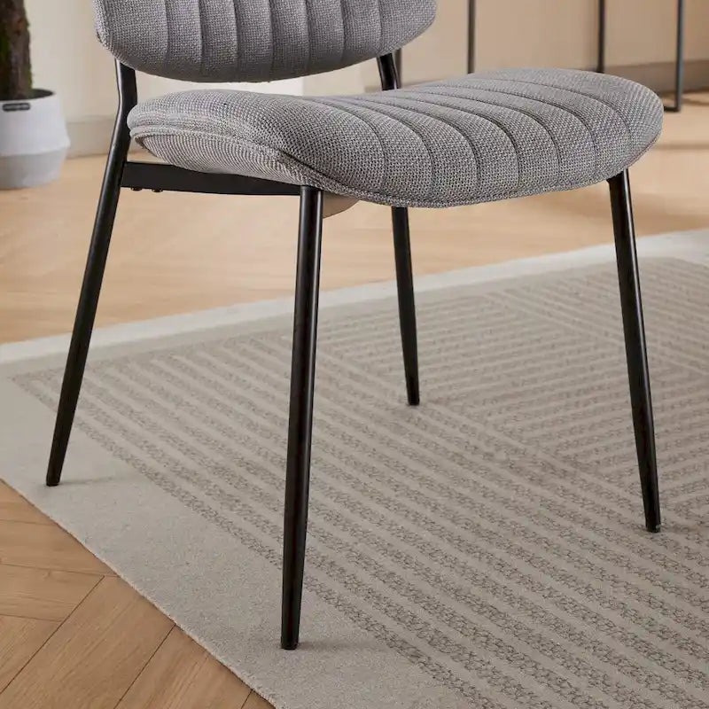 Mid-Century Modern Dining Chairs Set of 2, Linen Upholstered Armless Chairs with Metal Legs