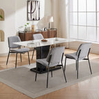 Mid-Century Modern Dining Chairs Set of 2, Linen Upholstered Armless Chairs with Metal Legs