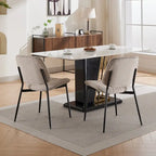 Mid-Century Modern Dining Chairs Set of 2, Linen Upholstered Armless Chairs with Metal Legs