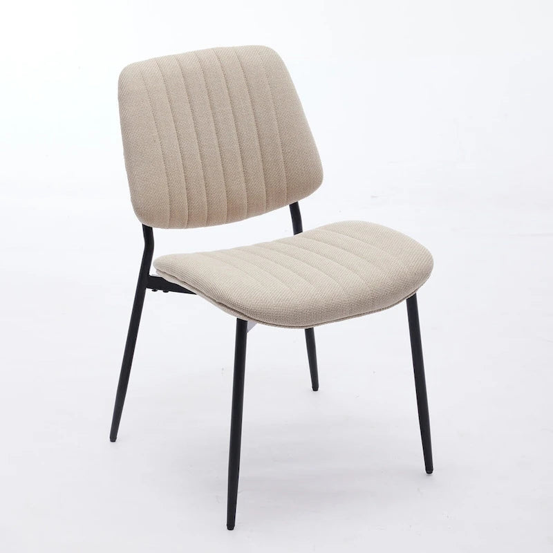 Mid-Century Modern Dining Chairs Set of 2, Linen Upholstered Armless Chairs with Metal Legs