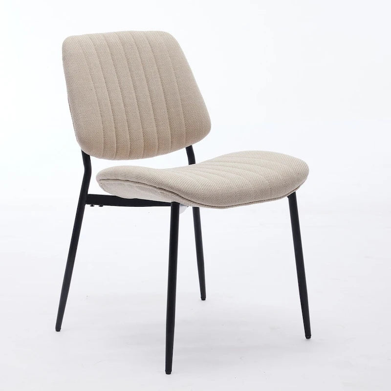 Mid-Century Modern Dining Chairs Set of 2, Linen Upholstered Armless Chairs with Metal Legs
