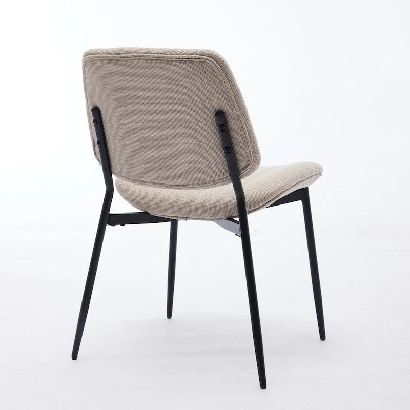 Mid-Century Modern Dining Chairs Set of 2, Linen Upholstered Armless Chairs with Metal Legs