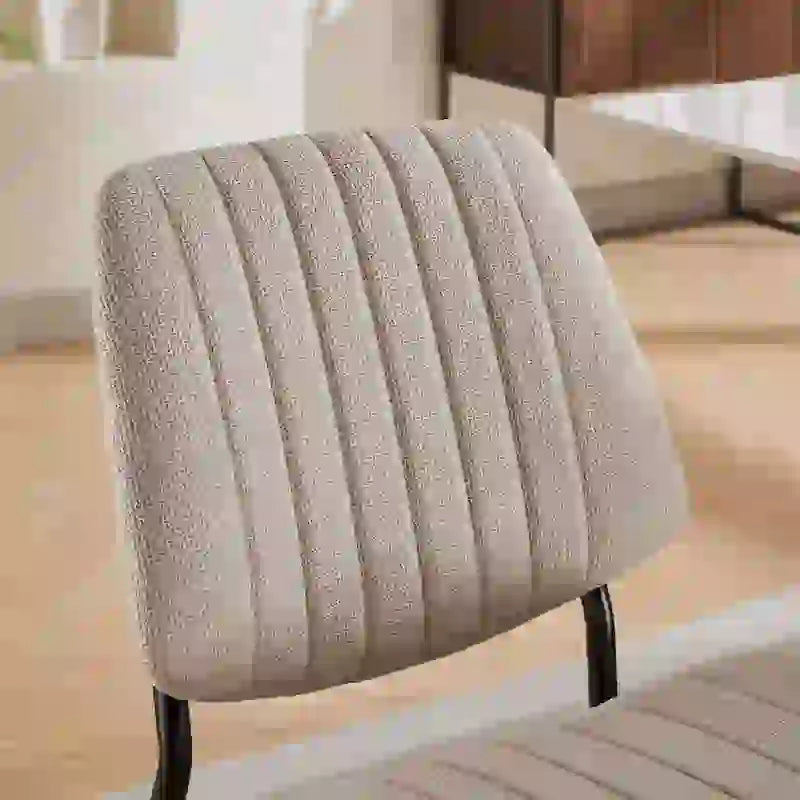 Mid-Century Modern Dining Chairs Set of 2, Linen Upholstered Armless Chairs with Metal Legs