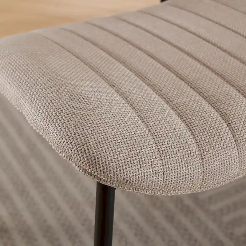 Mid-Century Modern Dining Chairs Set of 2, Linen Upholstered Armless Chairs with Metal Legs