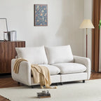 Modern 2-Seater Modular Sectional Loveseat - 69" Wide Eucalyptus Wood Frame, White Sand Fabric, S-Shaped Springs - Left & Right Arm Chairs