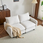 Modern 2-Seater Modular Sectional Loveseat - 69" Wide Eucalyptus Wood Frame, White Sand Fabric, S-Shaped Springs - Left & Right Arm Chairs