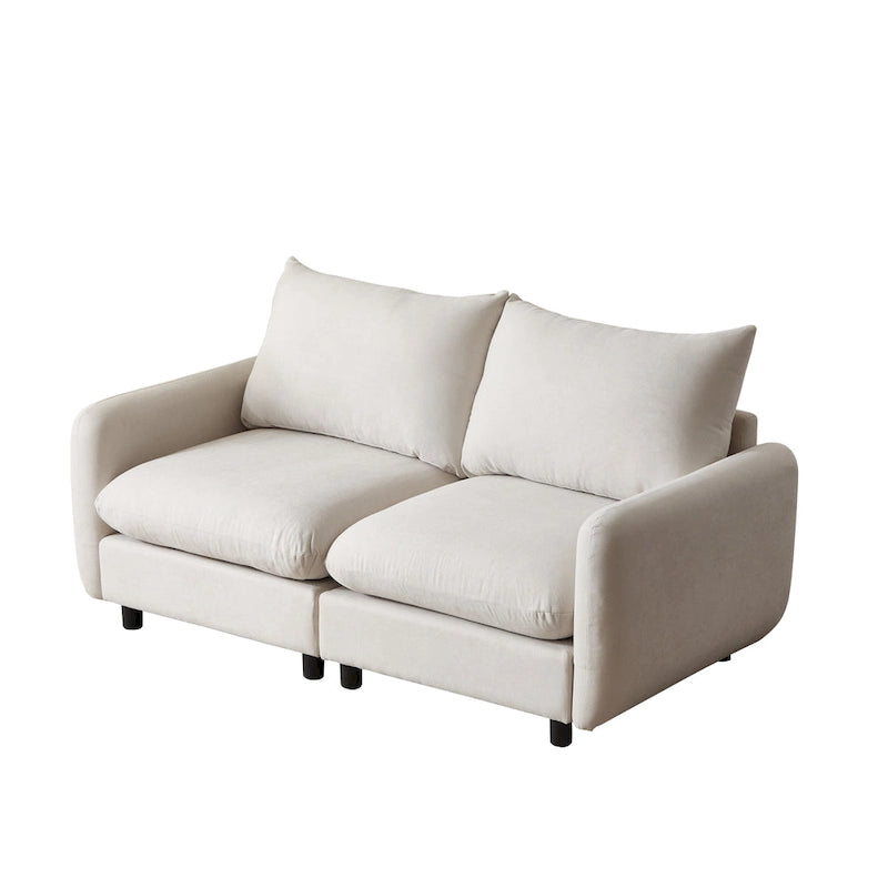 Modern 2-Seater Modular Sectional Loveseat - 69" Wide Eucalyptus Wood Frame, White Sand Fabric, S-Shaped Springs - Left & Right Arm Chairs