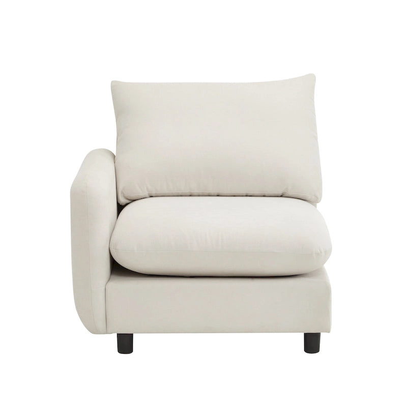 Modern 2-Seater Modular Sectional Loveseat - 69" Wide Eucalyptus Wood Frame, White Sand Fabric, S-Shaped Springs - Left & Right Arm Chairs