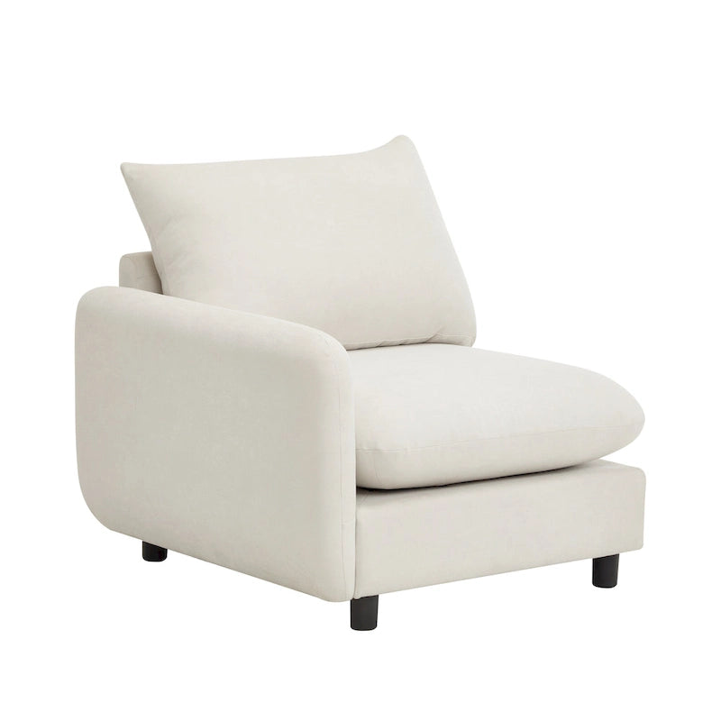 Modern 2-Seater Modular Sectional Loveseat - 69" Wide Eucalyptus Wood Frame, White Sand Fabric, S-Shaped Springs - Left & Right Arm Chairs