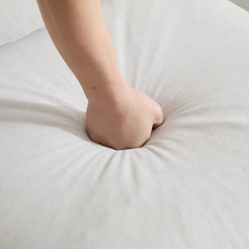 Modern 2-Seater Modular Sectional Loveseat - 69" Wide Eucalyptus Wood Frame, White Sand Fabric, S-Shaped Springs - Left & Right Arm Chairs