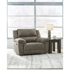 Oversized Recliner Chair, Brown Faux Leather, Pull Tab Reclining, High-Resiliency Foam, Wide Seating for Two