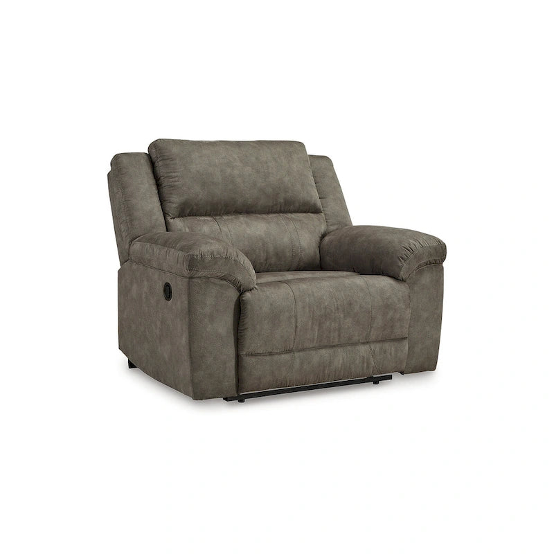 Oversized Recliner Chair, Brown Faux Leather, Pull Tab Reclining, High-Resiliency Foam, Wide Seating for Two
