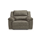 Oversized Recliner Chair, Brown Faux Leather, Pull Tab Reclining, High-Resiliency Foam, Wide Seating for Two