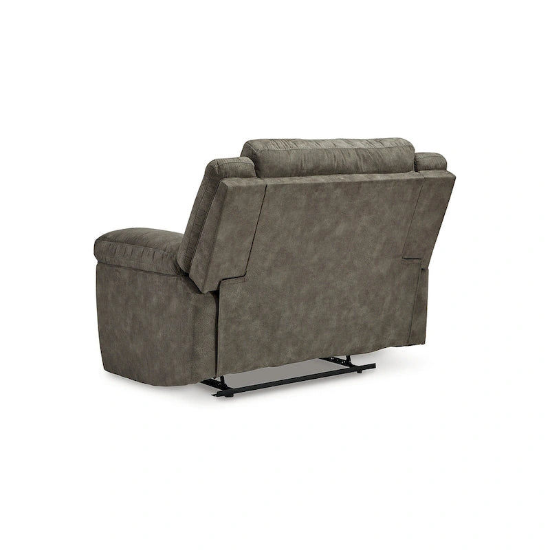 Oversized Recliner Chair, Brown Faux Leather, Pull Tab Reclining, High-Resiliency Foam, Wide Seating for Two