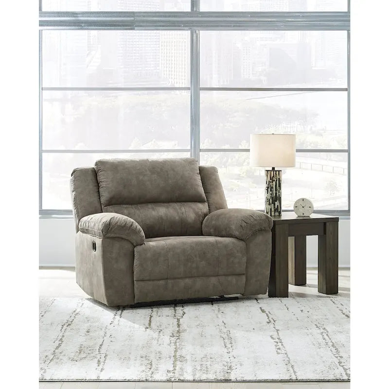 Oversized Recliner Chair, Brown Faux Leather, Pull Tab Reclining, High-Resiliency Foam, Wide Seating for Two